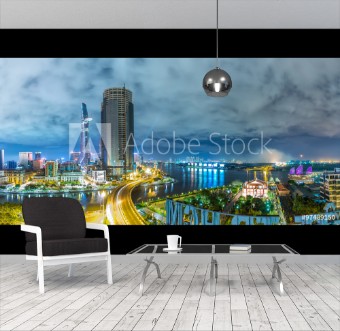 Picture of Ho Chi Minh City Vietnam - September 2nd 2015 architectural city at night with lights on skyscrapers confluence three rivers present developed full life in Ho Chi Minh City Vietnam